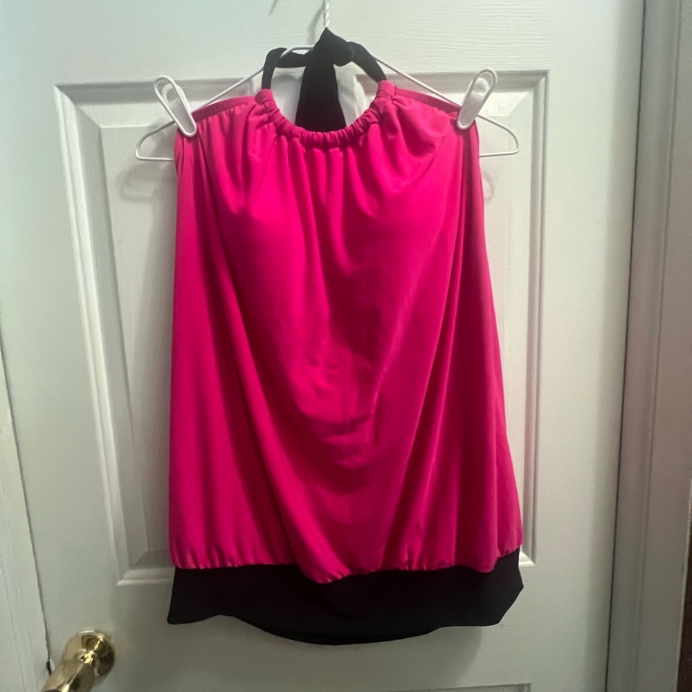 Ruby Ribbon Hot Pink and Black Halter Swim Coverup
